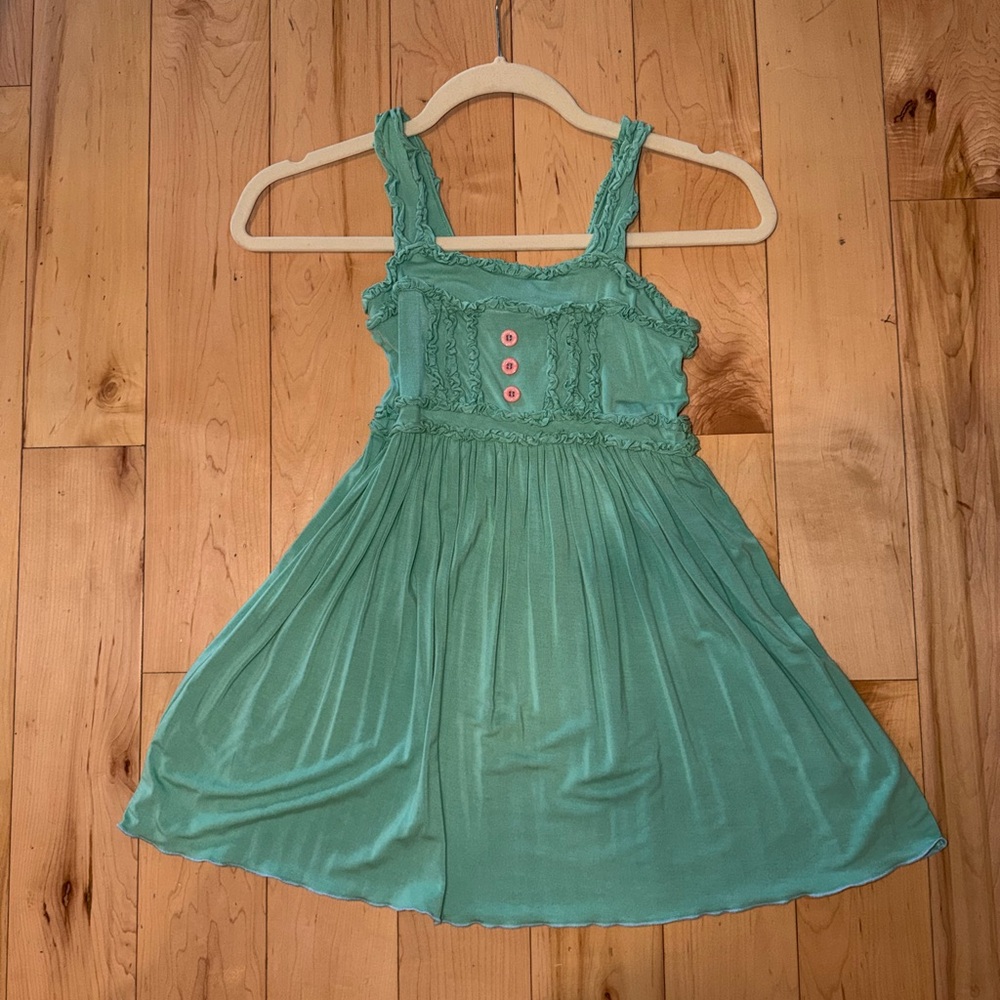 Matilda Jane Teal Ruffled Strap Dress with Pink Buttons